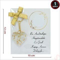 Kartlıklı Epoksi Kalp Anahtarlık, Altın - 1 Adet