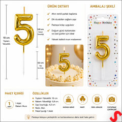 5 Rakam Mum Altın - 10 cm