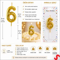 6 Rakam Mum Altın - 10 cm