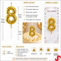 8 Rakam Mum Altın - 10 cm
