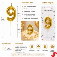 9 Rakam Mum Altın - 10 cm