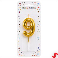 9 Rakam Mum Altın - 10 cm