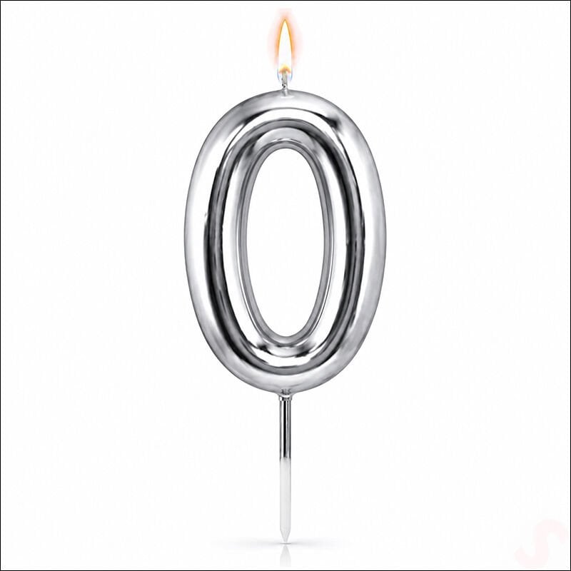0 Rakam Mum Gümüş - 10 cm