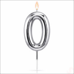 0 Rakam Mum Gümüş - 10 cm