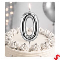 0 Rakam Mum Gümüş - 10 cm
