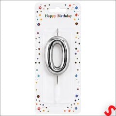 0 Rakam Mum Gümüş - 10 cm