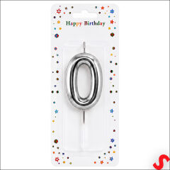 0 Rakam Mum Gümüş - 10 cm