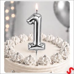 1 Rakam Mum Gümüş - 10 cm