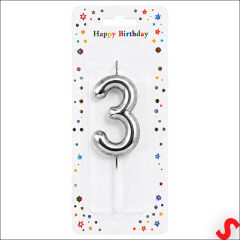 3 Rakam Mum Gümüş - 10 cm