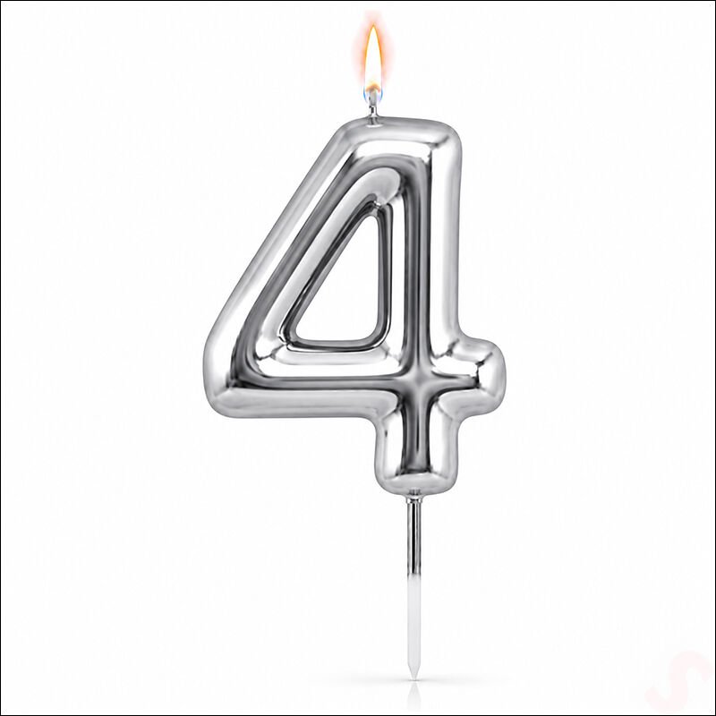 4 Rakam Mum Gümüş - 10 cm