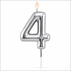 4 Rakam Mum Gümüş - 10 cm