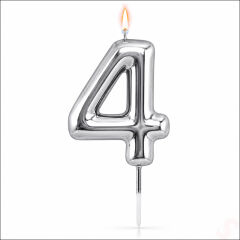 4 Rakam Mum Gümüş - 10 cm