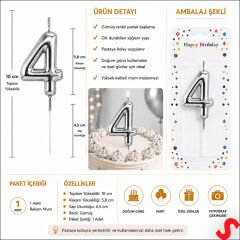 4 Rakam Mum Gümüş - 10 cm