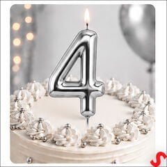 4 Rakam Mum Gümüş - 10 cm