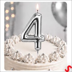 4 Rakam Mum Gümüş - 10 cm