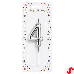 4 Rakam Mum Gümüş - 10 cm