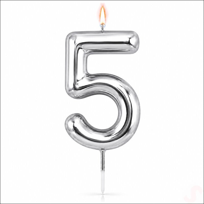 5 Rakam Mum Gümüş - 10 cm