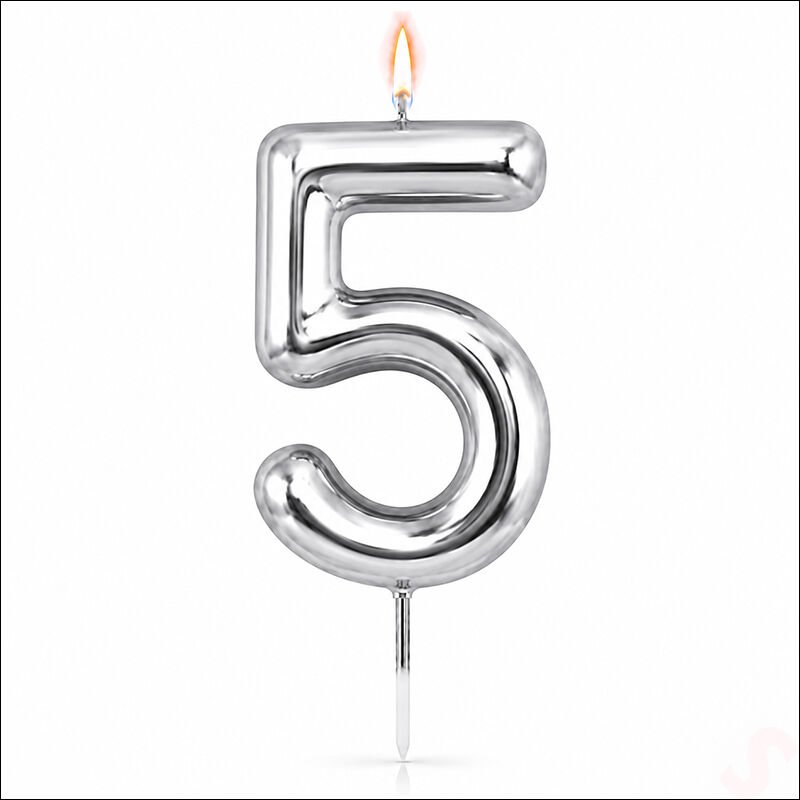 5 Rakam Mum Gümüş - 10 cm