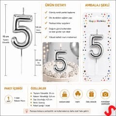 5 Rakam Mum Gümüş - 10 cm