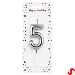 5 Rakam Mum Gümüş - 10 cm