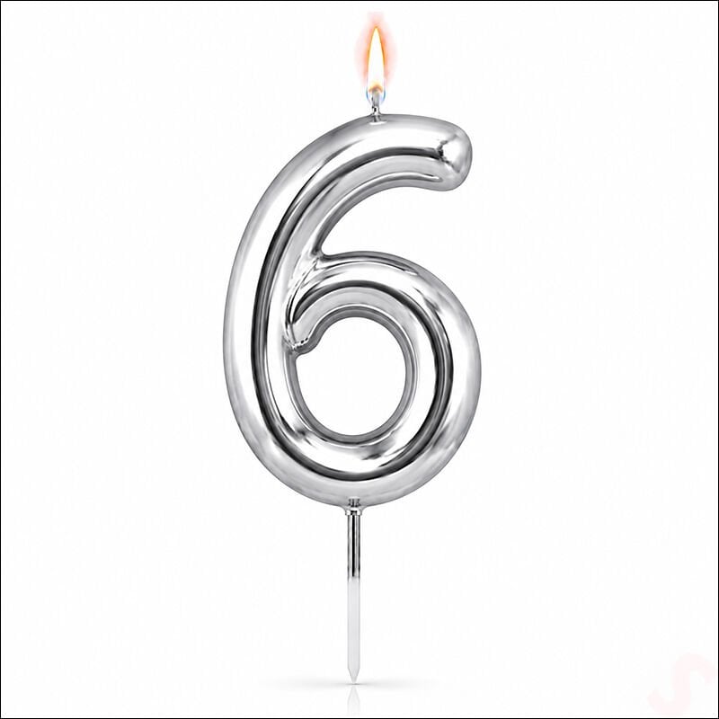 6 Rakam Mum Gümüş - 10 cm