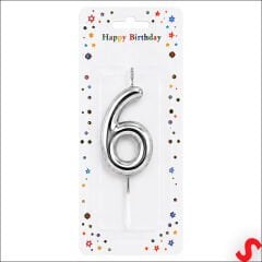 6 Rakam Mum Gümüş - 10 cm