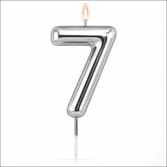 7 Rakam Mum Gümüş - 10 cm