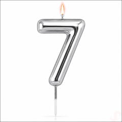 7 Rakam Mum Gümüş - 10 cm