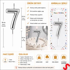 7 Rakam Mum Gümüş - 10 cm