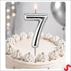 7 Rakam Mum Gümüş - 10 cm