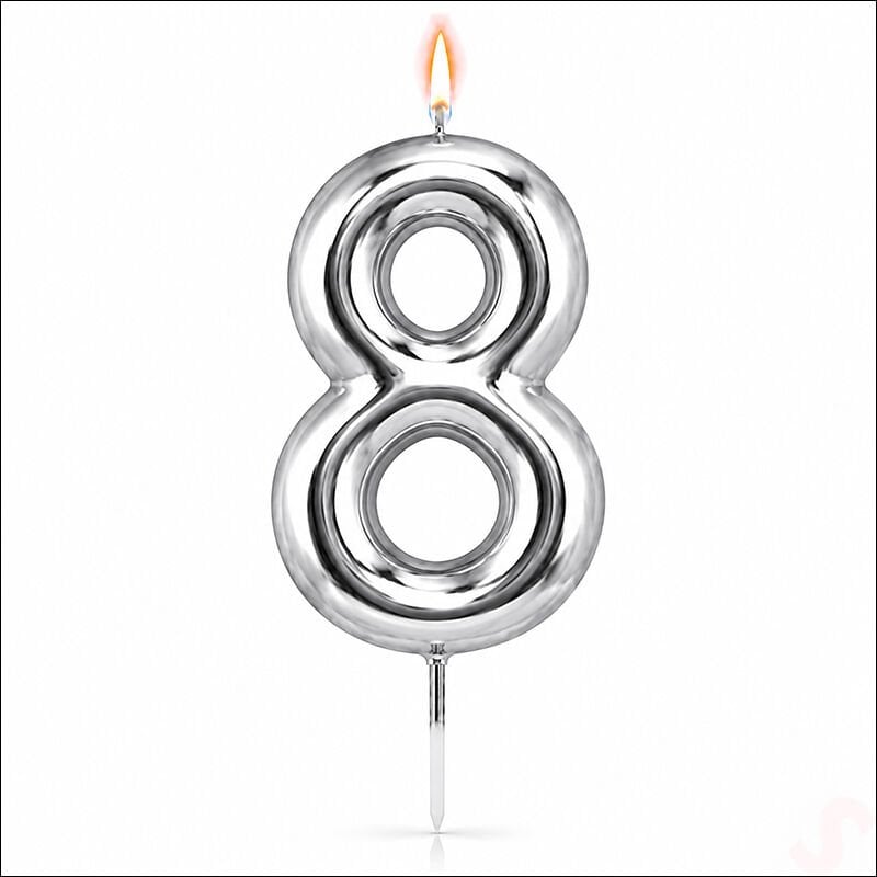 8 Rakam Mum Gümüş - 10 cm