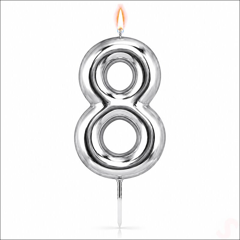8 Rakam Mum Gümüş - 10 cm