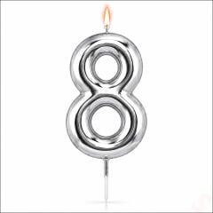 8 Rakam Mum Gümüş - 10 cm