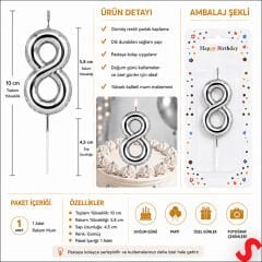 8 Rakam Mum Gümüş - 10 cm