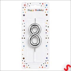 8 Rakam Mum Gümüş - 10 cm