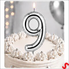 9 Rakam Mum Gümüş - 10 cm