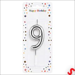 9 Rakam Mum Gümüş - 10 cm