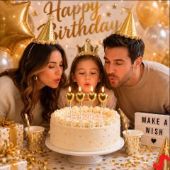 Çubuklu Metalik Altın Kalp Mum - 13 cm x 4 Adet