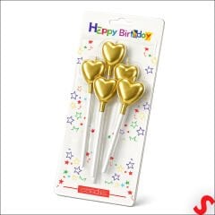 Çubuklu Metalik Altın Kalp Mum - 13 cm x 4 Adet