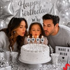 Çubuklu Metalik Gümüş Kalp Mum - 13 cm x 4 Adet