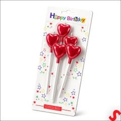 Çubuklu Metalik Kırmızı Kalp Mum - 13 cm x 4 Adet