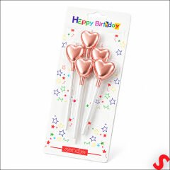 Çubuklu Metalik Rose Gold Kalp Mum - 13 cm x 4 Adet