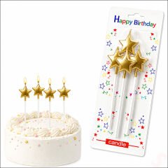 Çubuklu Metalik Altın Yıldız Mum - 14 cm x 4 Adet
