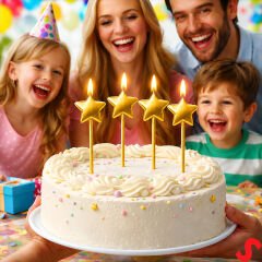 Çubuklu Metalik Altın Yıldız Mum - 14 cm x 4 Adet