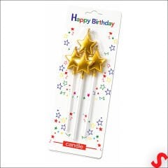 Çubuklu Metalik Altın Yıldız Mum - 14 cm x 4 Adet