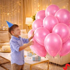 Metalik Parlak Balon, 30 cm x 10 Adet - Pembe