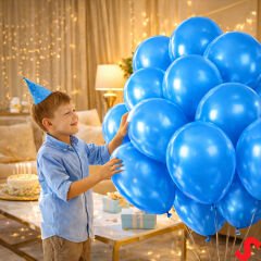 Metalik Parlak Balon, 30 cm x 10 Adet - Mavi