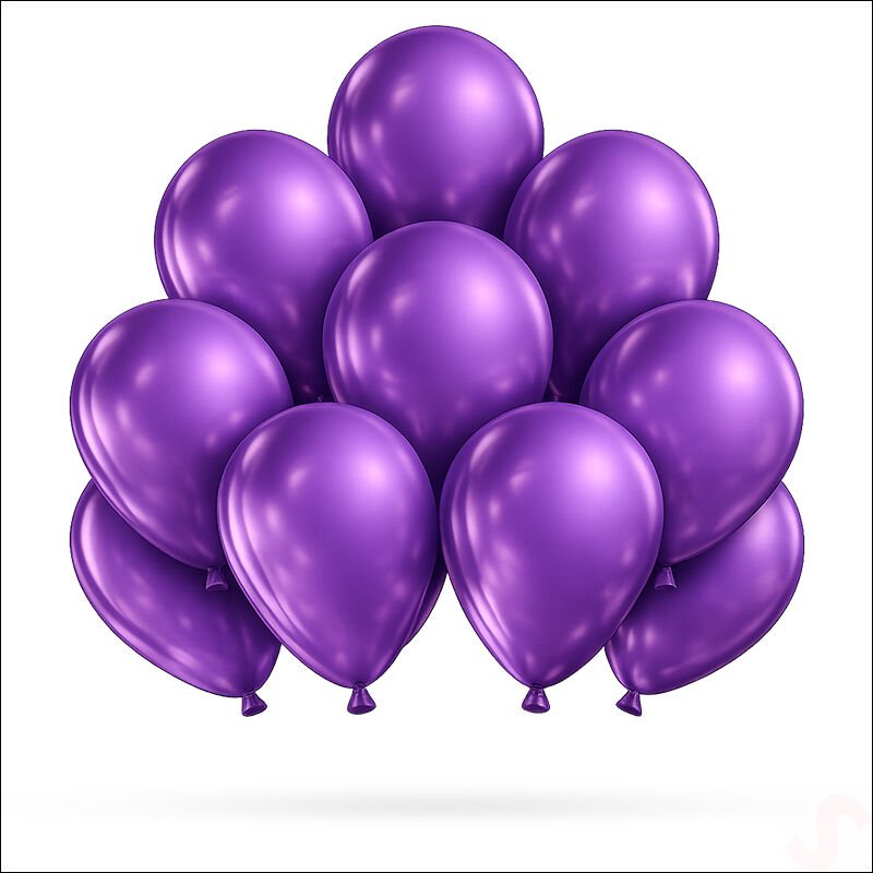 Metalik Parlak Balon, 30 cm x 10 Adet - Mor