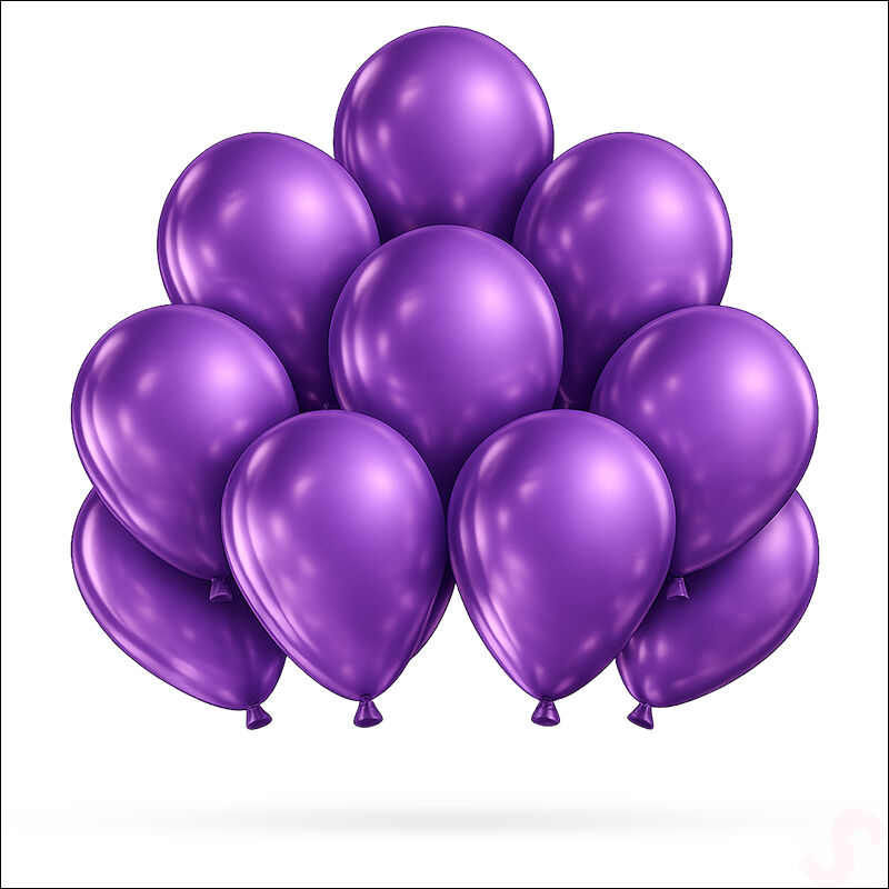 Metalik Parlak Balon, 30 cm x 10 Adet - Mor