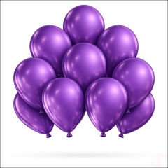 Metalik Parlak Balon, 30 cm x 10 Adet - Mor